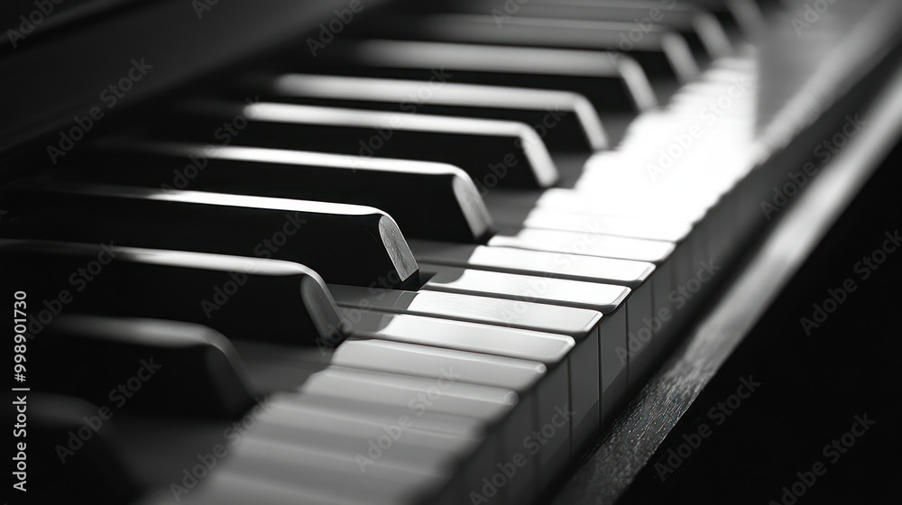 Close-up of a Piano Keyboard with Black and White Keys in a Shallow Depth of Field Close-up of a Piano Keyboard with Black and White Keys in a Shallow Depth of Field