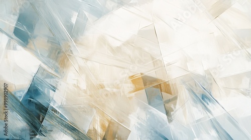 Abstract Painting with Geometric Shapes and Textured Strokes in Blue, Beige, and White photo