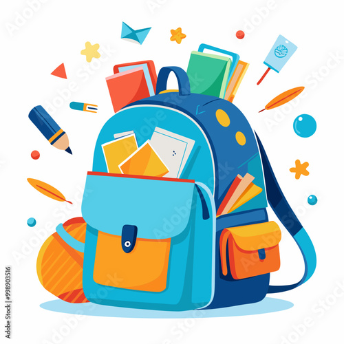 backpack with school supplies spilling out