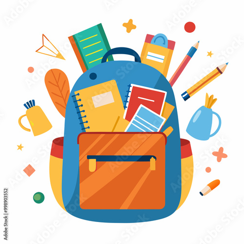 backpack with school supplies spilling out