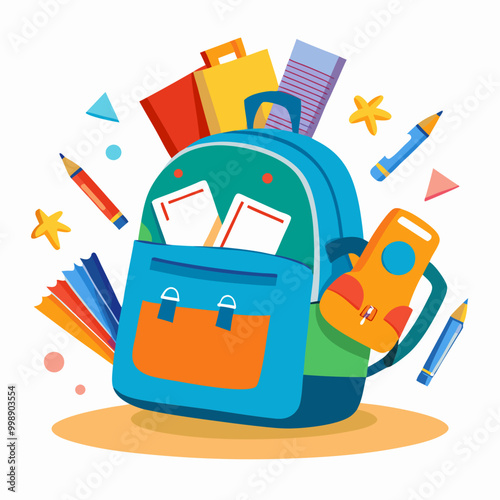backpack with school supplies spilling out