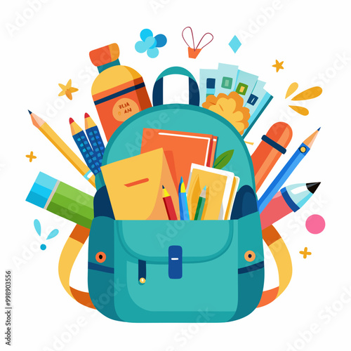backpack with school supplies spilling out