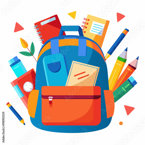 backpack with school supplies spilling out