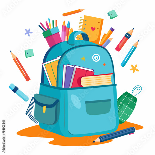 backpack with school supplies spilling out