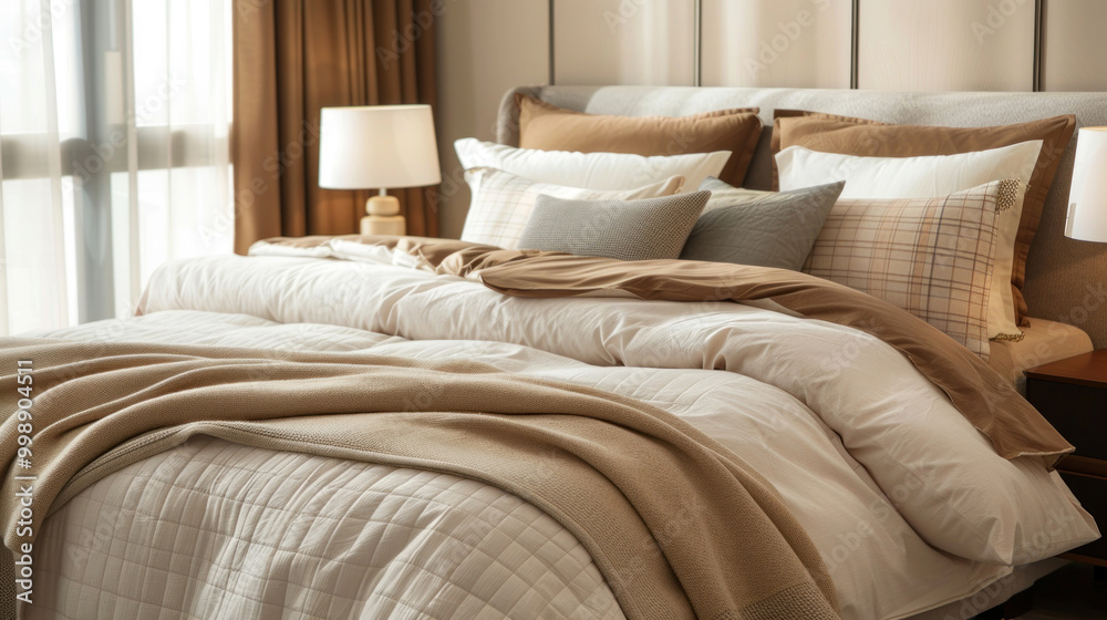 A cozy and modern bedding set displayed in a stylish bedroom, showcasing comfort and design. A cozy and modern bedding set displayed in a stylish bedroom, showcasing comfort and design.