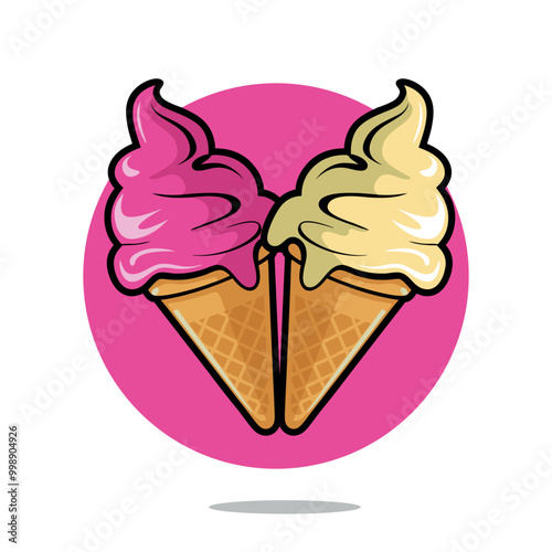 Flat Cartoon Style. Ice Cream Cartoon Icon Illustration. Sweet Food Icon Concept Isolated