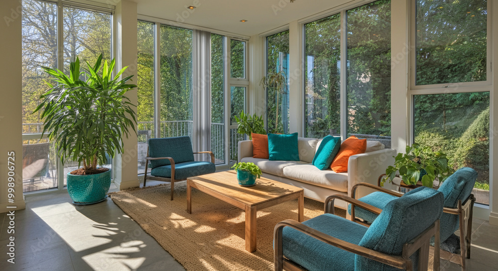 Obraz premium Living room with modern interior design and natural light creating a relaxing atmosphere