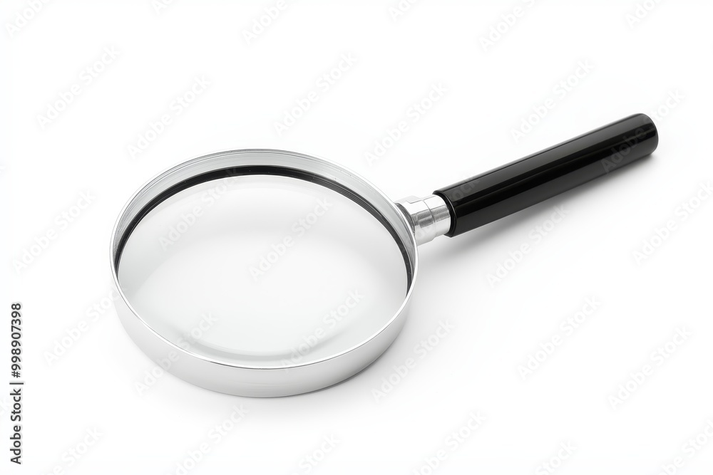 Close up photography of a magnifying glass isolated against a clean white background Close up photography of a magnifying glass isolated against a clean white background