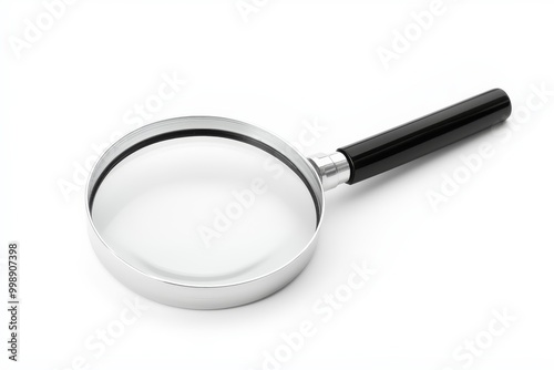 Close up photography of a magnifying glass isolated against a clean white background