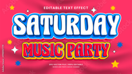 Saturday music party 90s editable text effect