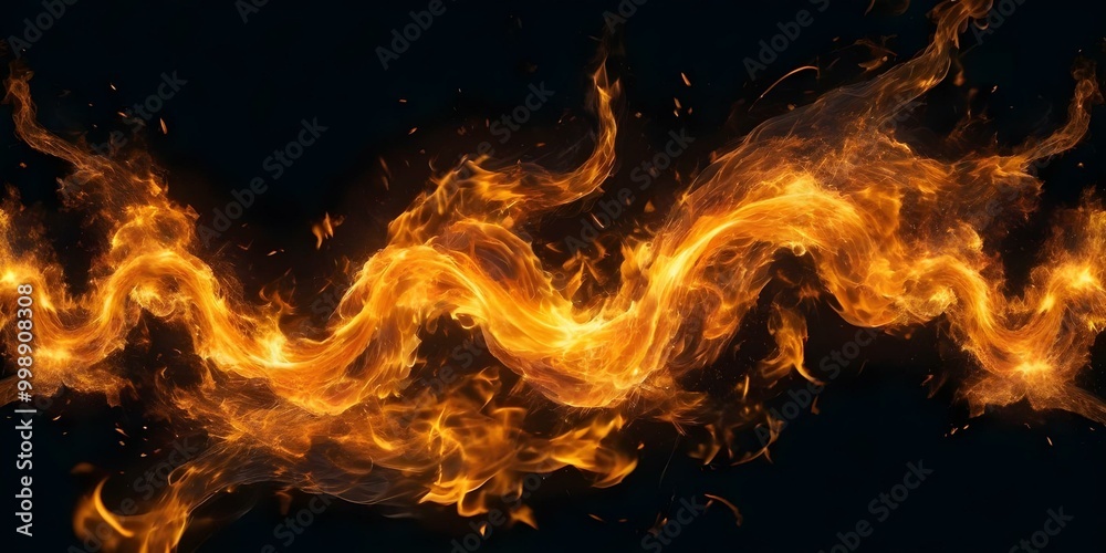 Fire flames wave on a black background. Isolated flame. AI generated Fire flames wave on a black background. Isolated flame. AI generated