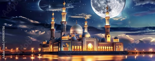 Nighttime Mosque with Cresc...