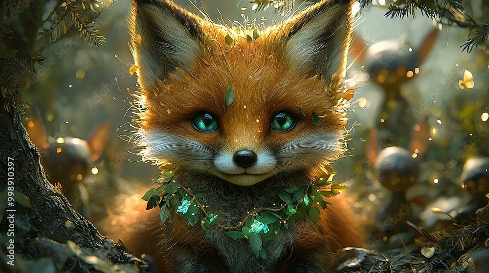 A Fox with Blue Eyes and a Collar Sitting in a Pine Tree A Fox with Blue Eyes and a Collar Sitting in a Pine Tree
