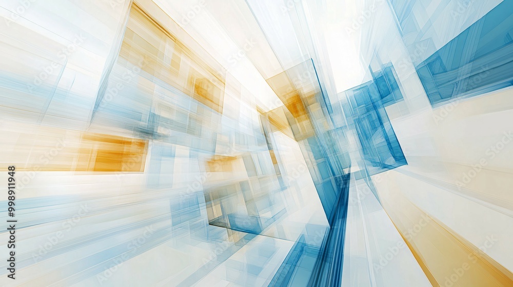 Abstract Geometric Pattern of Intersecting Blue and Yellow Glass Panels Abstract Geometric Pattern of Intersecting Blue and Yellow Glass Panels