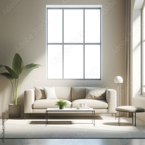 white theme modern living room. Generative Ai photo