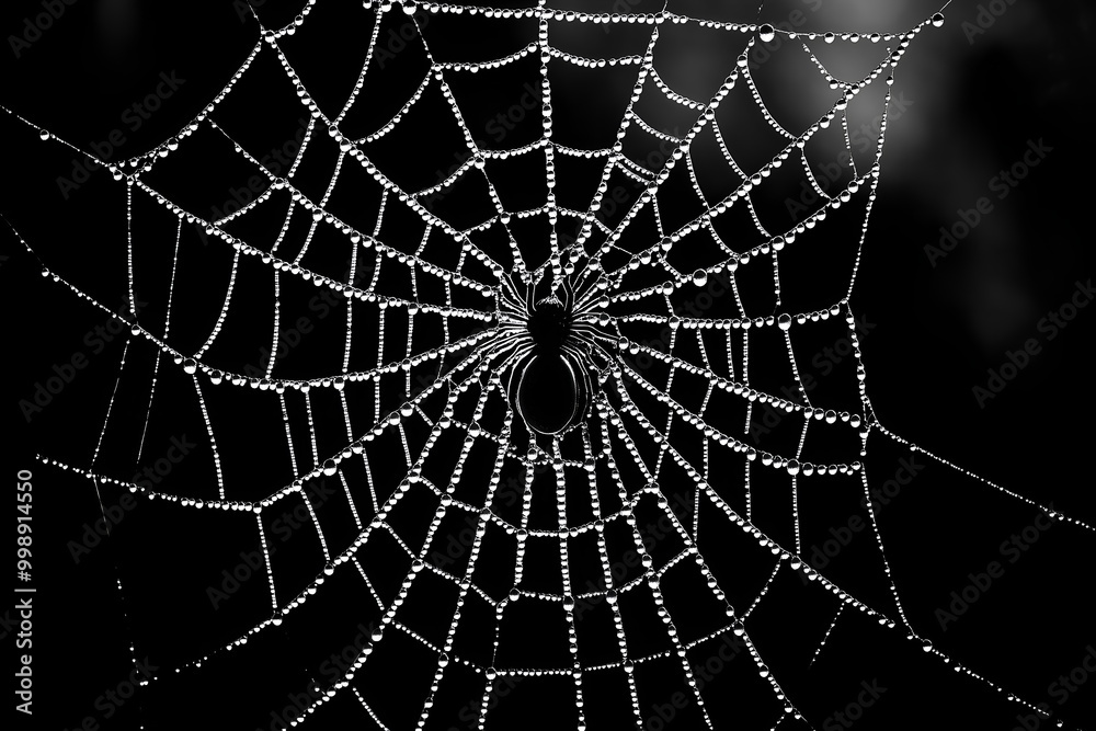 Obraz premium Spider web silhouette against black wall, banner wallpaper with copy space