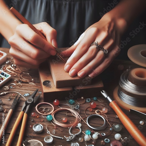 Girl making minimal jewellery photo