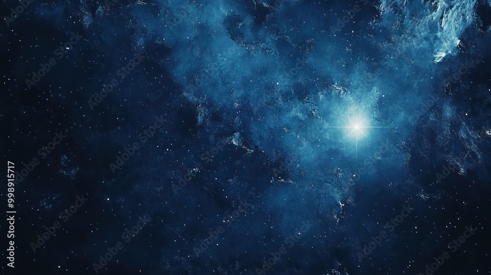 Fototapeta premium A Bright Star in a Dark Blue Nebula with Scattered Stars