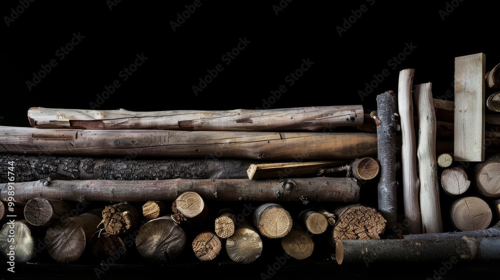 A stack of neatly arranged logs of varying sizes, showcasing their textures against a dark background, emphasizing natural beauty and simplicity. A stack of neatly arranged logs of varying sizes, showcasing their textures against a dark background, emphasizing natural beauty and simplicity.