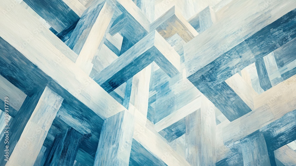 Obraz premium Abstract Geometric Pattern with Intersecting Blue and White Wooden Beams