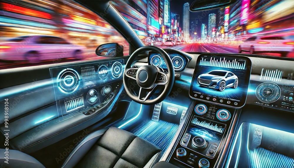 Futuristic Car Interior with Digital Dashboard Display