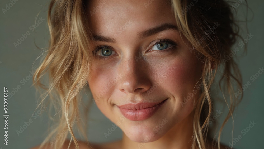 Naturally beautiful woman with no make up, smiling beauty woman with freckles Naturally beautiful woman with no make up, smiling beauty woman with freckles