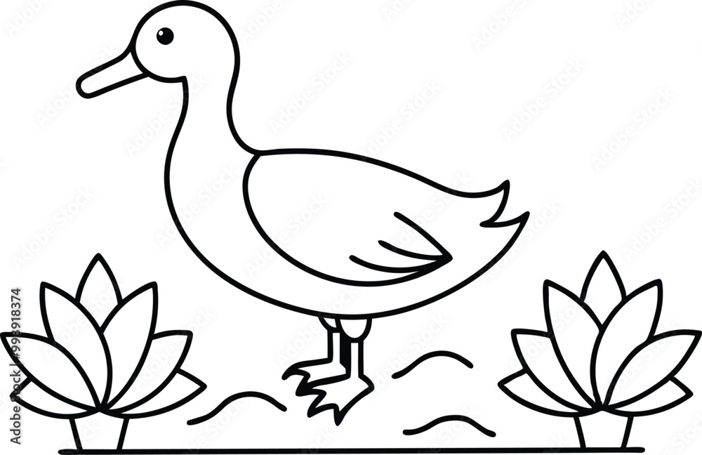 Obraz premium Graceful Duck Nestled Among Lotus Flowers 