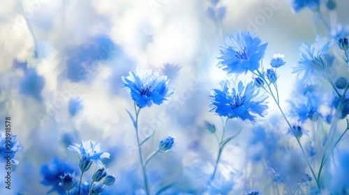 Soft Blue Flowers in a Blurred, Dreamlike Setting
