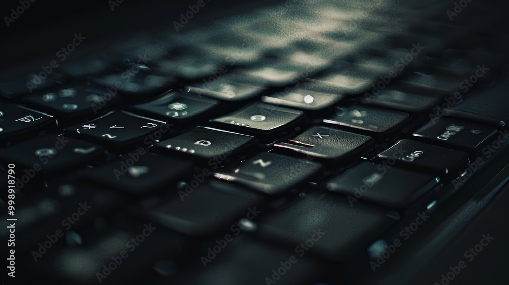 Moody, artistic close-up of a keyboard bathed in a dim, ambient light, emphasizing its sleek, modern design and suggesting a tech-centric workspace. Moody, artistic close-up of a keyboard bathed in a dim, ambient light, emphasizing its sleek, modern design and suggesting a tech-centric workspace.