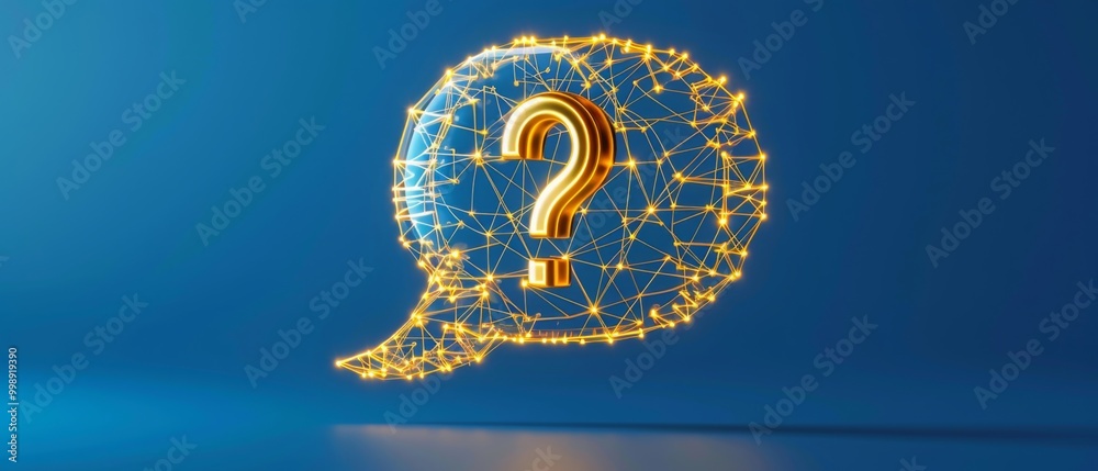 Obraz premium Chat message bubble with question mark icon in low poly design, Customer Support, Smart Chatbots and Virtual Assistance, Online Query and Response Systems and Instant Messaging for Problem Solving.