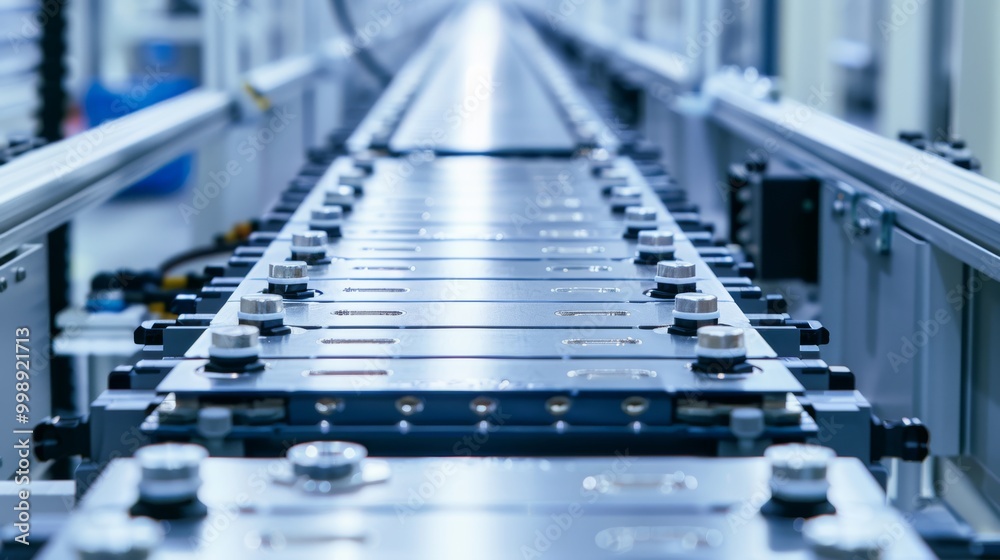 A focused shot of a high-tech, automated assembly line in a modern factory, displaying precision engineering. A focused shot of a high-tech, automated assembly line in a modern factory, displaying precision engineering.