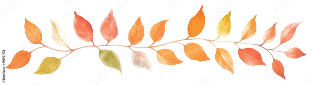 Fototapeta premium PNG Autumn leaves as divider watercolor graphics pattern blossom.