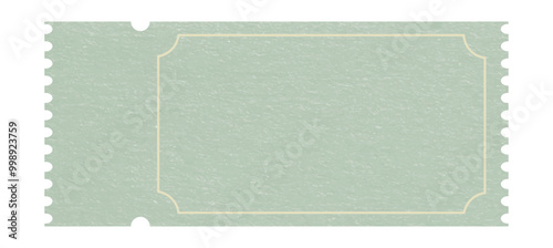 Retro old vintage ticket template made of blue textured paper with blank space for text isolated on transparent background	