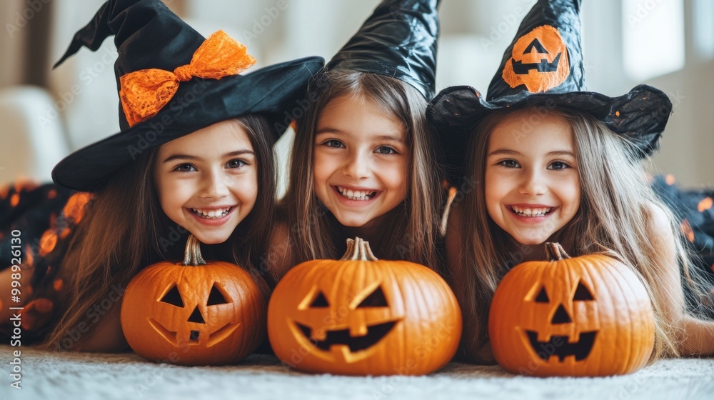 Halloween Celebrations with Witches and Pumpkins in an Autumn Forest Setting Halloween Celebrations with Witches and Pumpkins in an Autumn Forest Setting