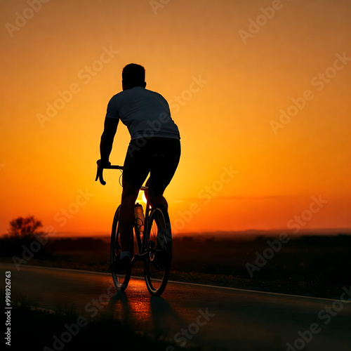 silhouette of a cyclist on the sunset