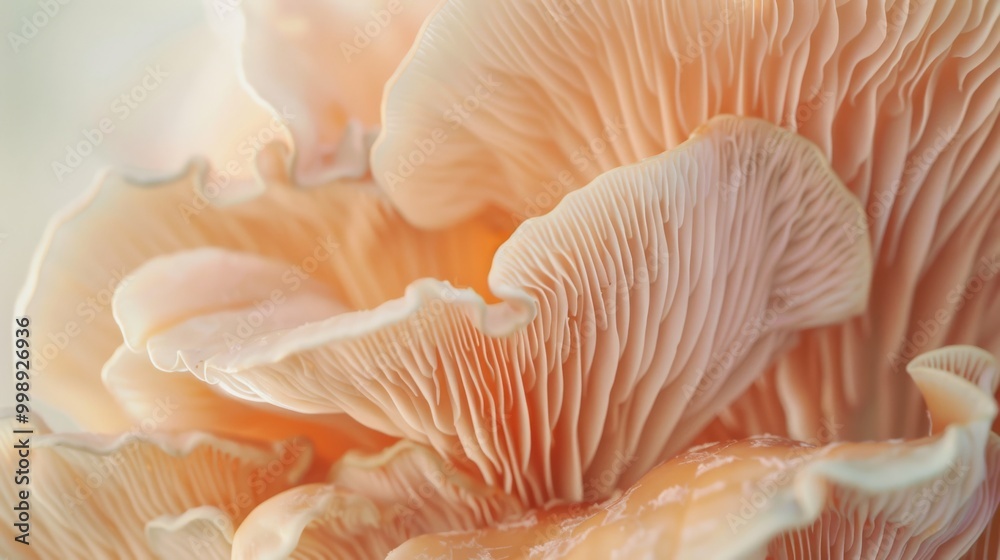 Close-up of delicate, layered mushroom gills bathed in soft, pastel lighting, capturing the intricate and organic beauty of fungi. Close-up of delicate, layered mushroom gills bathed in soft, pastel lighting, capturing the intricate and organic beauty of fungi.