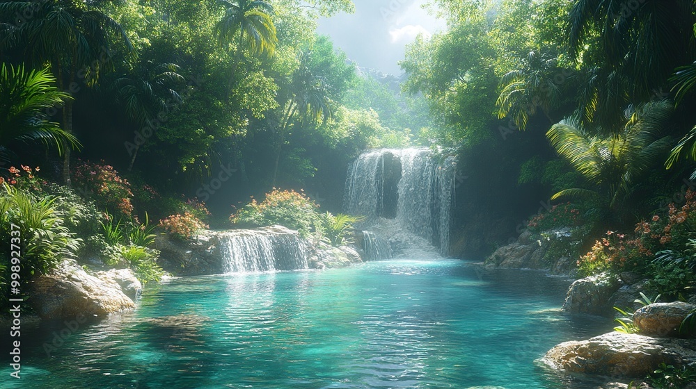 Tropical Waterfall in Lush Rainforest Paradise Tropical Waterfall in Lush Rainforest Paradise