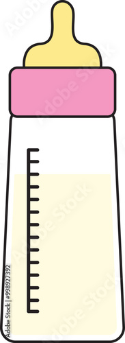 Baby Bottle with Milk Pink color baby food icon.