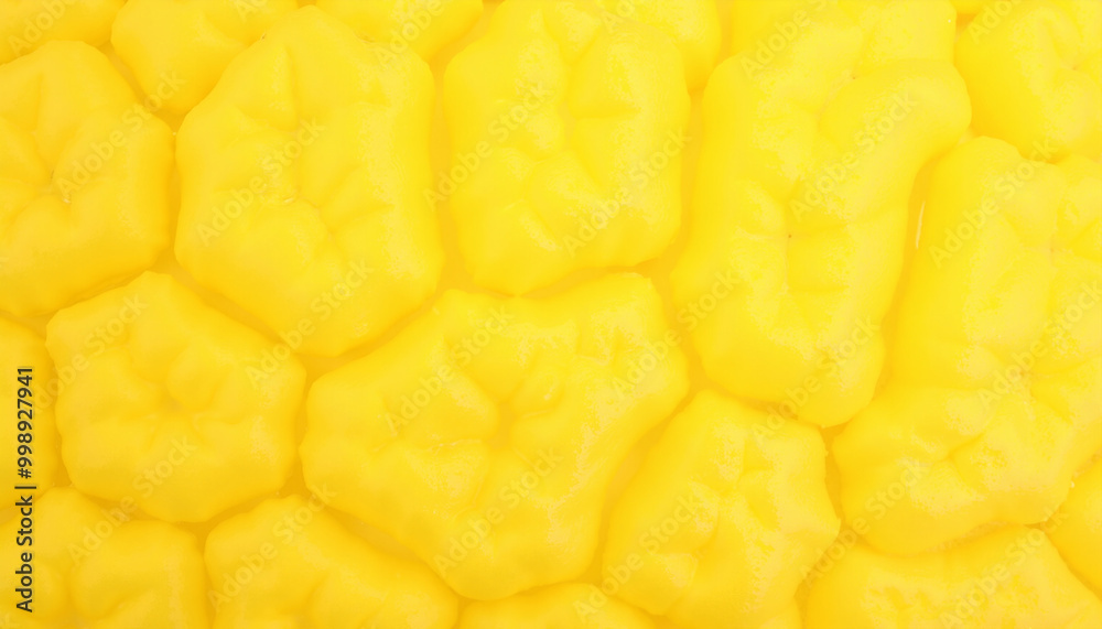 Close-up bright yellow textured surface resembling foam or sponge for abstract background Close-up bright yellow textured surface resembling foam or sponge for abstract background