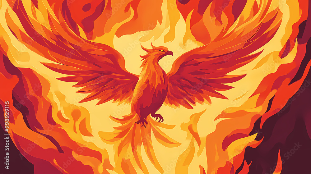 A phoenix rising from the flames. Phoenix Rising. Illustration A phoenix rising from the flames. Phoenix Rising. Illustration