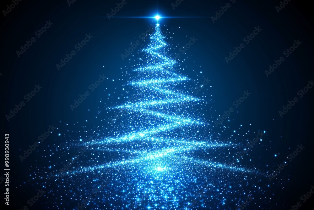 Futuristic Christmas tree composed of glowing blue particles floating in a dark space, evoking a digital and high-tech holiday concept with shimmering light effects. Futuristic Christmas tree composed of glowing blue particles floating in a dark space, evoking a digital and high-tech holiday concept with shimmering light effects.