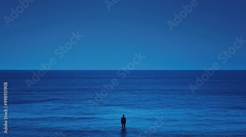 A Solitary Figure Standing in the Vastness of the Sea