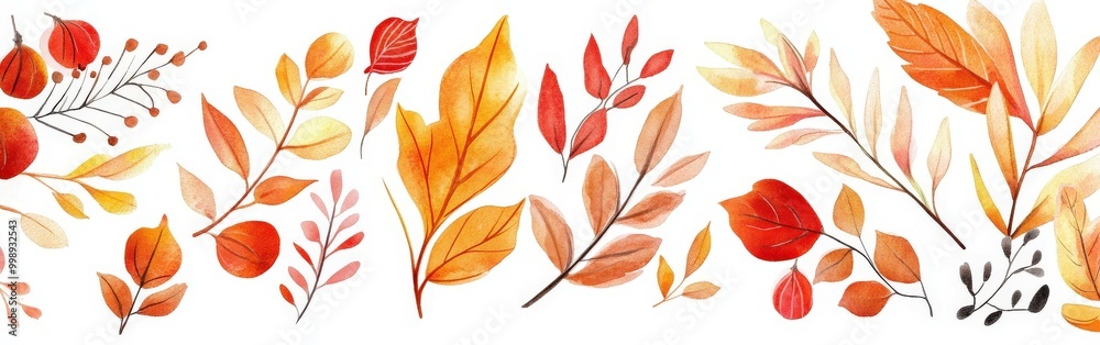 Colorful autumn leaves with various shapes and patterns for decoration Colorful autumn leaves with various shapes and patterns for decoration