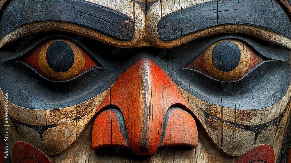 Intricate Carving of a Totem Pole Face Intricate Carving of a Totem Pole Face
