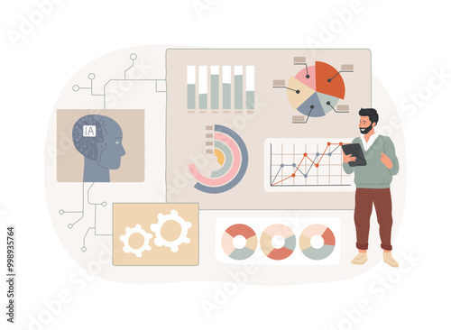 Interactive Data Visualization by AI abstract concept vector illustration.