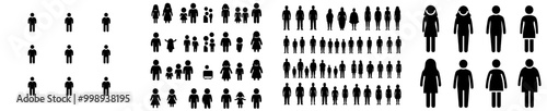 Figures of thin, normal, overweight, and obese people. Isolated obese classification modern icons.