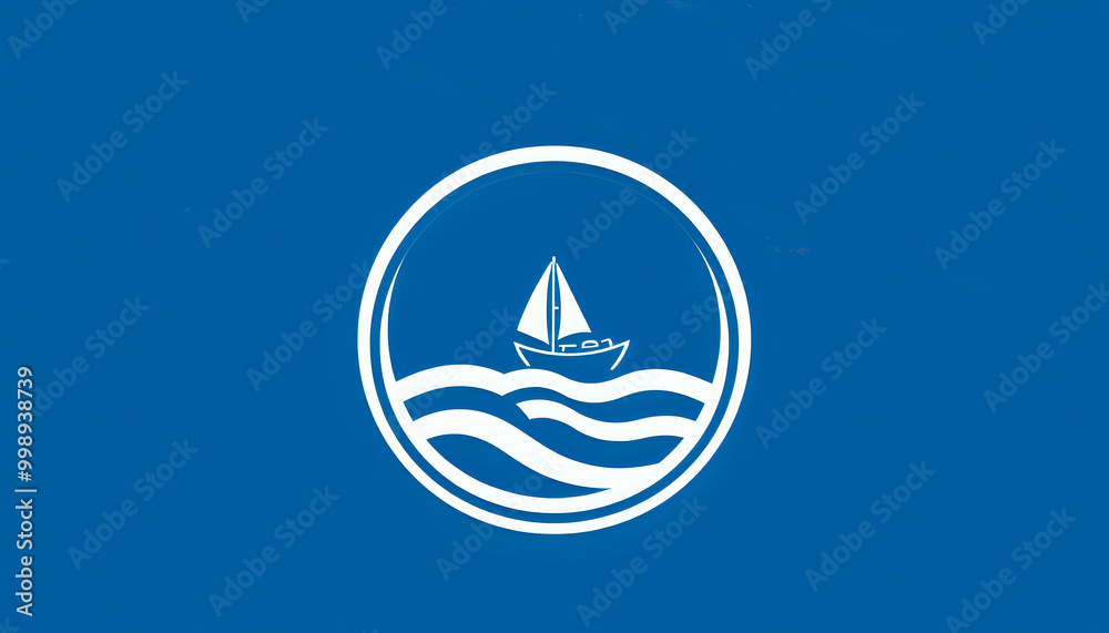 Illustration of a fish on a sea-themed background with boat and wave icons Illustration of a fish on a sea-themed background with boat and wave icons