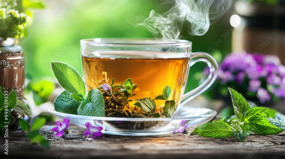 Fresh Herbal Tea in Garden Setting Fresh Herbal Tea in Garden Setting