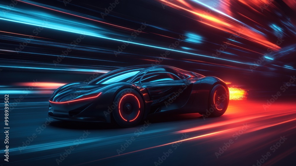 Futuristic Sports Car Racing Through Neon Lights Futuristic Sports Car Racing Through Neon Lights