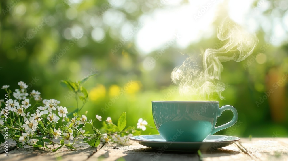 Morning Tea Cup in Outdoor Garden Morning Tea Cup in Outdoor Garden